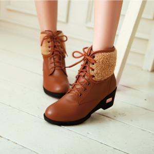 Kısa Bayan Çizme Modelleri 18 Two-Kinds-Of-Models-Ladies-Fashion-Med-Heels-Ankle-Boots-Medium-Canister-Boots-Soft-Leather-Short
